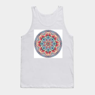 Colorful Floral hand drawn Mandala. Circle ornament in retro colors. Tank Top